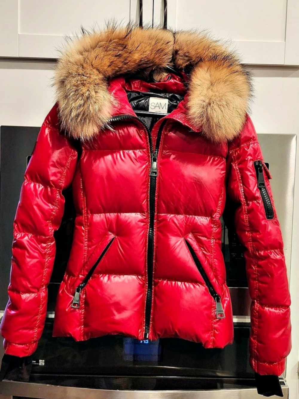 SAM. Freestyle Down Jacket. Red & Brown Size XS